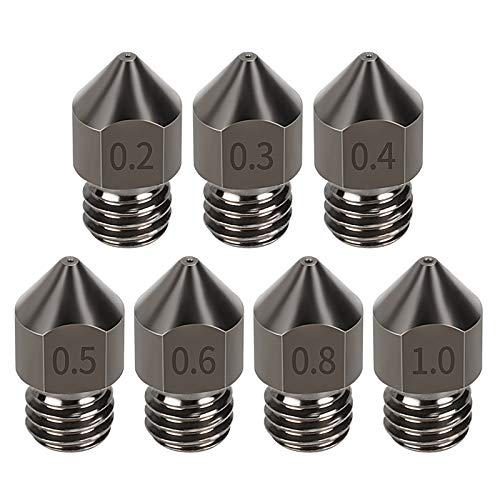 Creality 3D Hardened Steel Hotend Extruder MK8 Nozzle with High Temperature Resistance Upgraded Tungsten All Metal for Ender 3 CR-10 Series 3D Printer 0.2/0.3/0.4/0.5/0.6/0.8/1.0mm (7pcs in one Pack)