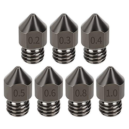 Creality 3D Hardened Steel Hotend Extruder MK8 Nozzle with High Temperature Resistance Upgraded Tungsten All Metal for Ender 3 CR-10 Series 3D Printer 0.2/0.3/0.4/0.5/0.6/0.8/1.0mm (7pcs in one Pack)