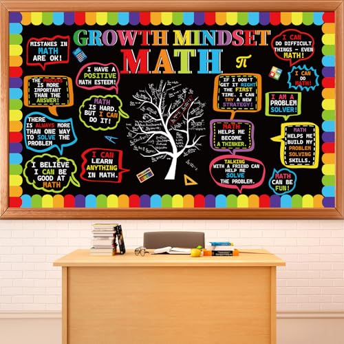 party greeting Math Growth Mindset Bulletin Board Set Maths Classroom Decoration Mathematics Paper Cutout Number Bulletin Board Border for Inspirational School Educational Wall Decor Teacher Supplies - style: Math Growth Mindset Bulletin Board