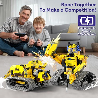 LECPOP 5-in-1 Bulldozer Robot Toy Building Sets STEM Gift for Boys Age 8-12