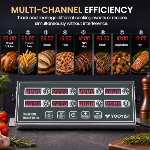 Commercial 8 Channel Digital Kitchen Timer Loud Alarm Cook Timer - color: Gray