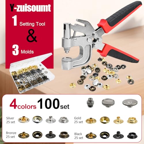 Snap Fastener Tool Kit, 4 Colors 400 PCS Boat Cover Snaps with Built in Punching Snap Installation Tool, 15 MM Canvas Snaps for Leather, Clothing and DIY Handmade