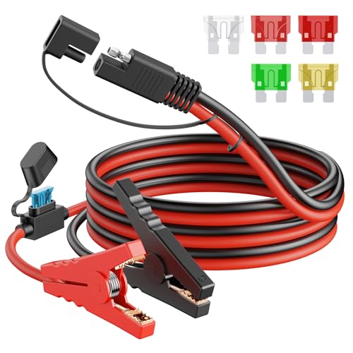CASMAN 10FT SAE to Battery Alligator Clips Cable,12V SAE 2Pin Quick Disconnect Crocodile Cable with 15A Fuse for Solar Power, BatteryMotorcycleCarRVTruckWater Resistant (10AWG 3.3FT) - size: 10AWG 3.3FT