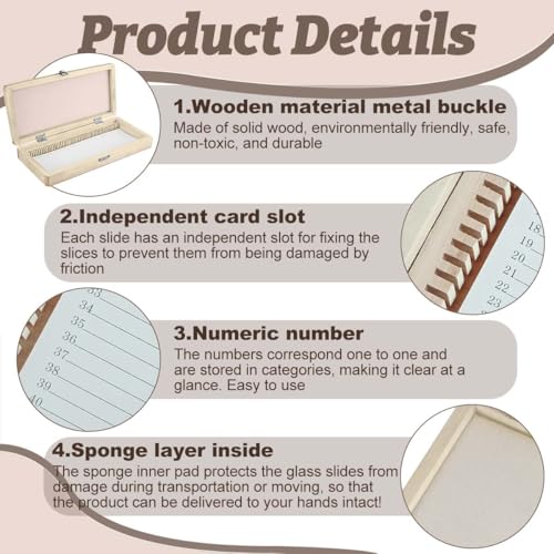 Wooden Microscope Slide Storage Box for 50 Slides Durable Specimen Storage Cabinet with Iron Lock