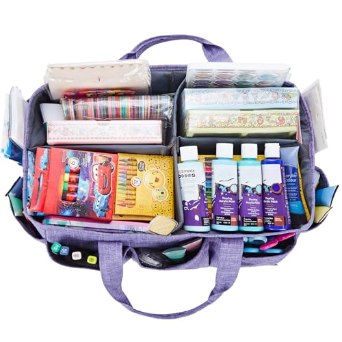 HOMEST Craft Organizer Tote Bag with Multiple Pockets - color: Purple