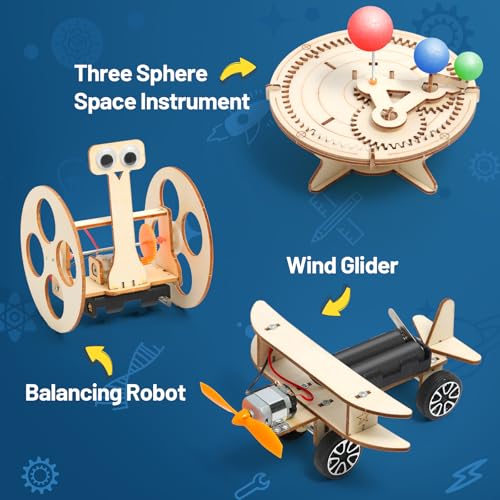 ADUSRIZ 6 in 1 STEM Kits for Kids, Wood Craft Kit for Boys Age 8-12, Science 3D Puzzles Projects, Wooden Building Kids Activity Packs Toys Gifts for 5 6 7 8 9 10 11 12 Year Old Boys Craft Kits - style: SCIENCE-1