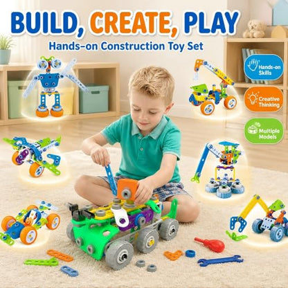 MOONTOY 11-in-1 STEM Building Toys for Kids Ages 4-8, 175 Pcs Construction Engineering Kit with Storage Box, Educational Learning Blocks for Boys & Girls Age 3-5 5-7 6-8 8-10, Birthday Gift