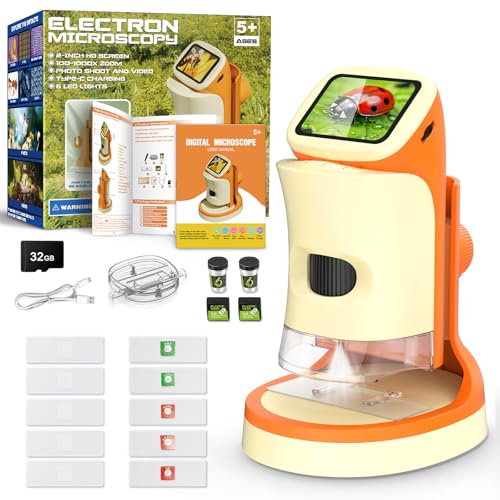 Uarzt 1000X Kids Digital Handheld Microscope 2.0" IPS Screen with Slides - color: Orange
