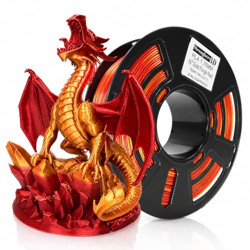PLA Red Gold Silk 3D Printer Filament 1.75mm, Dual Color PLA Filament, Shiny Metallic Red and Gold 3D Printing Filament for Dragons, Sculptures, Decorations and Creative Models, 1kg Spool - color: Pla_gold_red