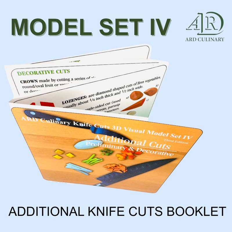 ARD Culinary Knife Cuts 3D Visual Model Set IV-A Level III (advanced) Educational Culinary Training Tool Set for Precision Knife Skills with 3D Template Guides