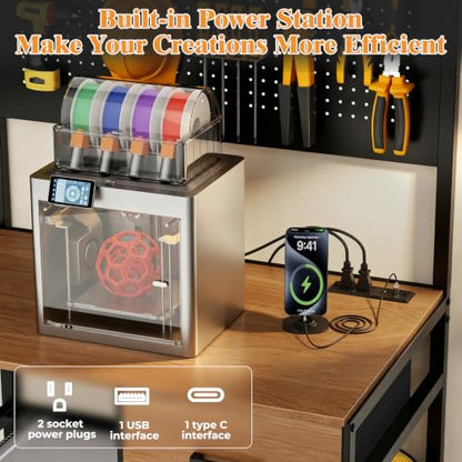 3D Printer Stand with Filament Storage Workstation and Drawer - color: Black+Brown