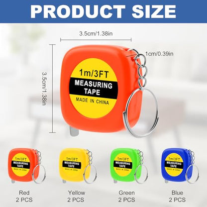 Mini Tape Measure Keychain - 8 Pack 3ft Retractable Measuring Tapes with Stable Slide Lock, 1.5 Inch Sliver Portable Retractable Small Tape Measure for DIY, Sewing, Office & Party Favors