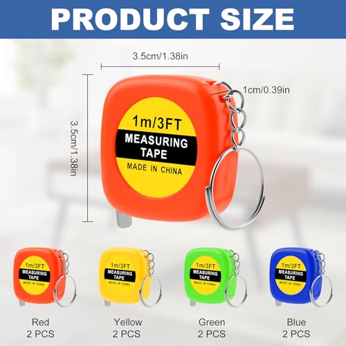 Mini Tape Measure Keychain - 8 Pack 3ft Retractable Measuring Tapes with Stable Slide Lock, 1.5 Inch Sliver Portable Retractable Small Tape Measure for DIY, Sewing, Office & Party Favors