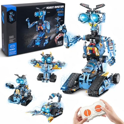 4-in-1 Rechargeable Remote Control RC Robot Building Toys for Kids, STEM Educational Building Block Robotics Kit Gifts for Christmas Boys Girls Ages 6 7 8 9 10 11 12+ (813PCS)