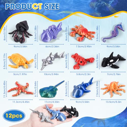 3D Printed Sea Animal Devilfish 12 Pack Flexible Ocean Desk Decor Set - size: Marine Animals (Devilfish), style: 12 PCS