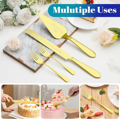 Eisinly Wedding Cake Cutting Set, Engraved Fixed Text & Patterns, Gold B - color: Gold, size: 13.0 Inch-Style B