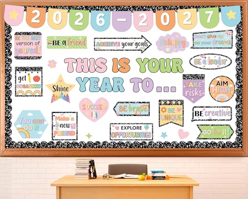 This is Your Year Bulletin Board Set Composition Notebook Classroom Decorations Welcome Back to School Paper Cutouts Positive Affirmation Bulletin Board Borders for School Wall Door Decor - style: This is Your Year