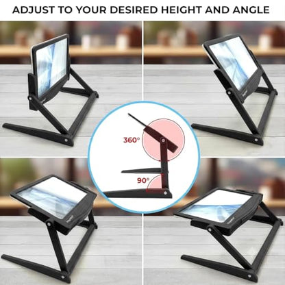 MAGNIPROS 5X LED Page Magnifying Glass, Detachable Stand, 3 Color Modes - color: Jet Black