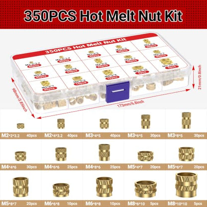 Heat-Set Threaded Insert Kit – 350PCS with 60W Digital Soldering Iron, Stand, Tweezers & M2 M3 M4 M5 M6 M8 Nuts, Screws & Caps for Plastic Thread Repair and DIY Projects - size: M2 M3 M4 M5 M6 M8