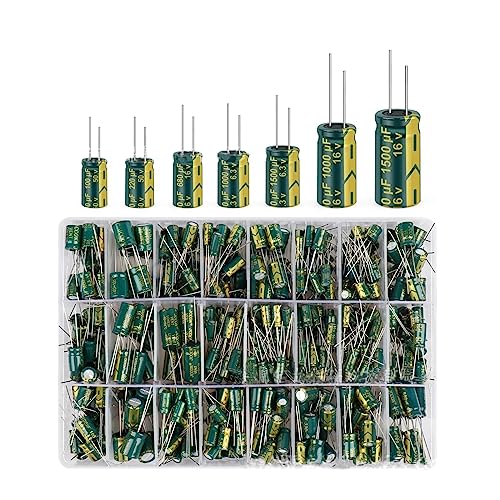 460Pcs 24 Types Electrolytic Capacitor Kit Inline Aluminum 6.3V-50V Green
