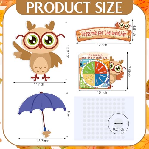 Ireer 56 Pieces Weather Bulletin Board Set for Preschool 12 x 8'' Animal Weather Chart for Classroom Dress up Seasonal Bulletin Board Cutout for Wall Blackboard Decorations (Owl) - style: Owl