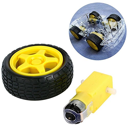 Honbay 2 Sets Plastic Tire Wheel with Gear Motor Dual Shaft for Smart Car Robot Arduino