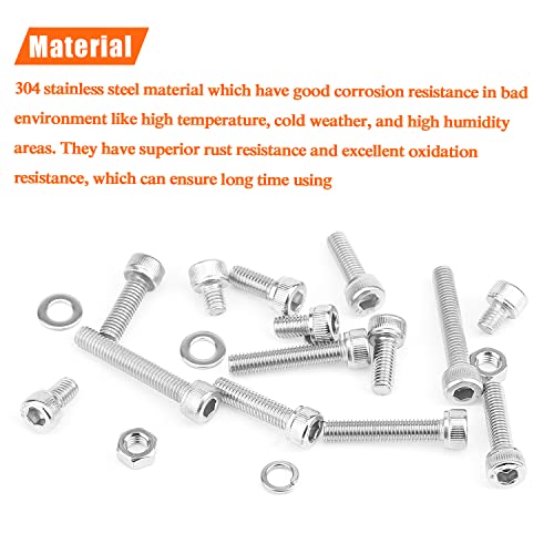 HELIFOUNER 210 Pieces M5 x 6mm /8mm /12mm /16mm /20mm /25mm /30mm, Hex Socket Head Cap Screws Bolts Washers Nuts Kit, 304 Stainless Steel (Hex Wrench is Not Included) - size: M5, style: Socket Head Screws