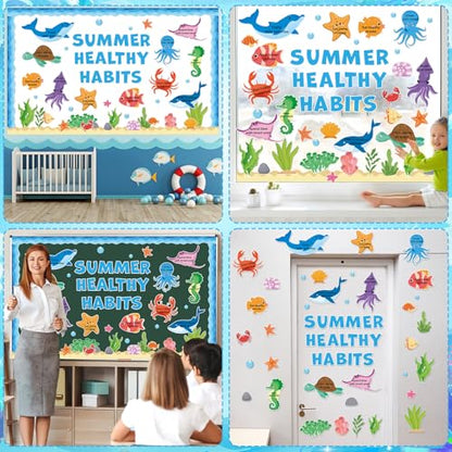 Summer Healthy Bulletin Board Set Ocean Animals Health Habits Classroom Decorations Back to School Paper Cutouts Under the Sea Bulletin Board Borders for School Nursery Home Office Wall Door Decor - style: Summer Healthy