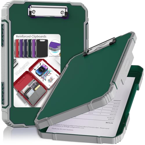Clipboard, Clipboard with Storage, Heavy Duty Clip Boards 8.5x11, Protective Over Molded Edge, Plastic Clipboards, Contractor Folder with Internal Pen Pouch for Driver (Dark Green) - color: Dark Green