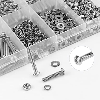 HELIFOUNER 560 Pieces M3 x 4mm /6mm /8mm /10mm /12mm /16mm /20mm, Button Head Socket Cap Screws Bolts Washers Nuts Kit, 304 Stainless Steel - size: M3, style: Button Head Socket Cap