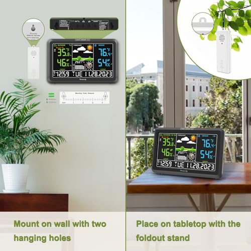 DreamSky Weather Station Indoor Outdoor Thermometer Wireless, Atomic Clock - color: Black with 1 sensor