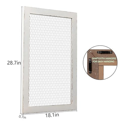 SOFE Chicken Wire White Framed Bulletin Boards, 18×29" Wood Grid Shelf - color: White