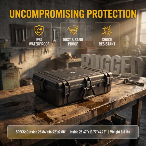 MEIJIA All Weather Waterproof Hard Camera Case,Hard Case with Customizable Fit Foam,Fit Use of Drones,Camera,Equipments,Pistols,Elegant Black (Black, 28.84"x16.92"X7.08") - size: 28.84" x 16.92" x 7.08"