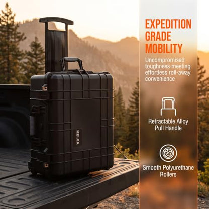 MEIJIA Rolling Waterproof Hard Protective Case, Hard Camera Case with Retractable Pull Handle and Wheels,Customizable Fit Foam Inserted, Black, 22.83 x 17.91 x 10.31 inches - size: 22.83 x 17.91 x 10.31 inches