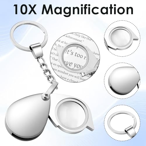 2 Pcs 10X Pocket Magnifying Glass Small Mini Folding Magnifying Glass with Keychain Rotating Folding Portable Magnifier for Reading Close Work Newspaper Book Magazine