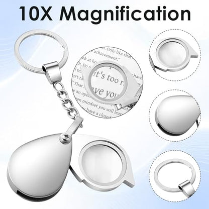 2 Pcs 10X Pocket Magnifying Glass Small Mini Folding Magnifying Glass with Keychain Rotating Folding Portable Magnifier for Reading Close Work Newspaper Book Magazine