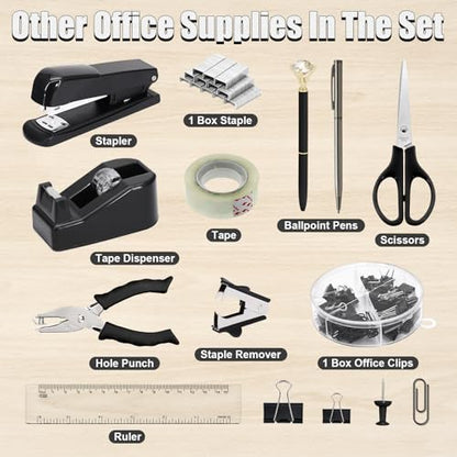 13-in-1 Office Desk Organizer Set for Back to School Supplies Accessories - color: Black