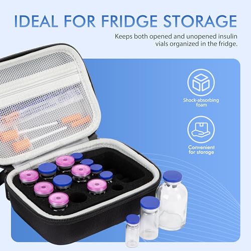 15 Slots Peptide Case for Fridge, Insulin Vial Protector Organizer Bag, Vial Storage Case for 1ml 3ml 5ml 10ml and 30ml Vials, Diabetic Medication Holder for Home and Travel - size: Black-15 Slots