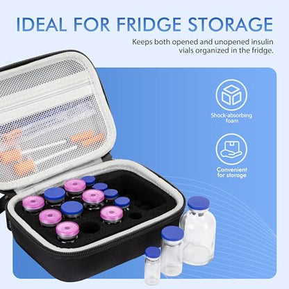 15 Slots Peptide Case for Fridge, Insulin Vial Protector Organizer Bag, Vial Storage Case for 1ml 3ml 5ml 10ml and 30ml Vials, Diabetic Medication Holder for Home and Travel - size: Black-15 Slots