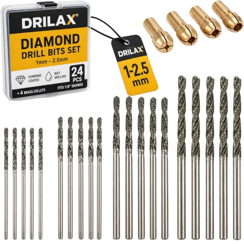 Drilax Diamond Drill Bits 24-Pc 1mm to 2.5mm Compatible with Dremel Bits - size: 1mm - 2.5mm