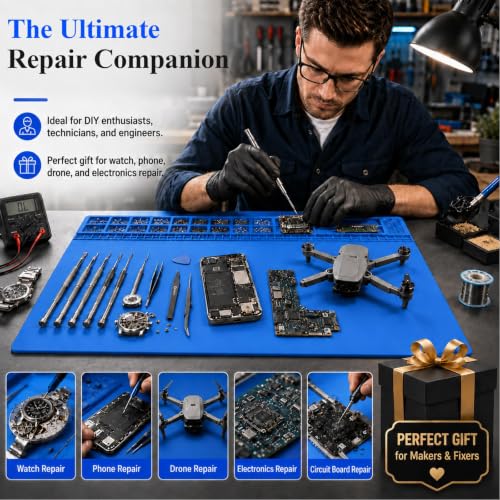 Extra Large Soldering Mat 932°F Heat Resistant Silicone Solder Mat 27.6''x15.7'' Non-Slip Large Repair Workbench Pad for Electronics Phone Watch Computer Laptop Repair BGA Soldering Iron (Blue) - color: Blue