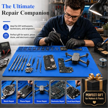 Extra Large Soldering Mat 932°F Heat Resistant Silicone Solder Mat 27.6''x15.7'' Non-Slip Large Repair Workbench Pad for Electronics Phone Watch Computer Laptop Repair BGA Soldering Iron (Blue) - color: Blue