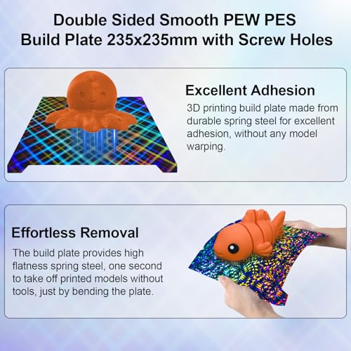 IdeaFormer-3D Rainbow Gear PEW+Plaid PES Build Plate for Creality K1C/K1/K1 SE/Ender 3 V3 SE/KE/Ender 3 S1/Pro/Ender 5 S1,Flexible PEW PES Spring Steel Effect Sheet Removable Platform 235x235mm - color: Rainbow Gear PEW+Plaid PES