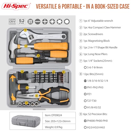 Hi-Spec Magnetic T-Handle Ratchet Wrench and Screwdriver Set with Toolbox - color: Pale Yellow