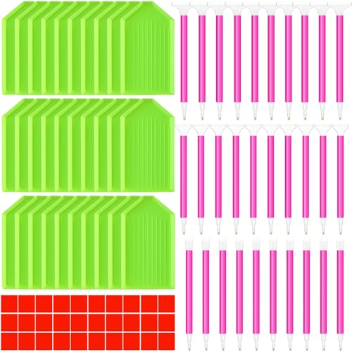 Affrolling 90 Pcs Diamond Art Tools, Drill Pens Trays Glue Clay - color: Red,Green