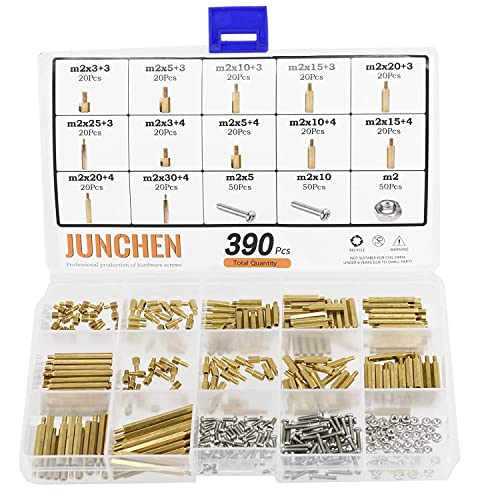 M2 Hex Brass Standoff,390pcs M2 Male Male Board Hexagon Threaded Pillar,Hexagonal PCB Motherboard Spacer Bolt Screw Nut Assortment Kit Mounting for PCB,Computer & Circuit Board - size: M2 Hex