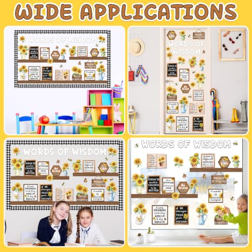 Wiooffen Sunflower Bulletin Board Set Words of Wisdom Classroom Decorations Inspirational Positive Flower Cutouts for Back to School Teacher Classroom Office Home Wall Door Decor Supplies - style: Sunflower
