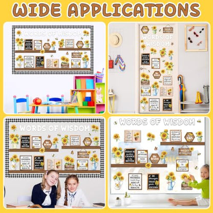 Wiooffen Sunflower Bulletin Board Set Words of Wisdom Classroom Decorations Inspirational Positive Flower Cutouts for Back to School Teacher Classroom Office Home Wall Door Decor Supplies - style: Sunflower
