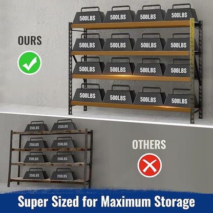 WORKPRO 8000LBS Storage Shelves, 77" Extra-Wide Garage Shelving, Heavy-Duty Metal Shelving Unit, Adjustable 4-Tier Garage Storage Rack for Warehouse, Basement,77" W X 24" D X 72" H, Black - size: 77" W X 24" D X 72" H