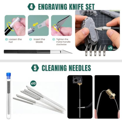 3D Printer Tools Kit with Storage Case, 3D Printer Accessories - Deburring Tool, 3D Printer Removing Scrapers, Metal Files, Brushes, Hand Drill, Tweezers, for Bambu Lab, Ender 3, Kobra, etc. (69)